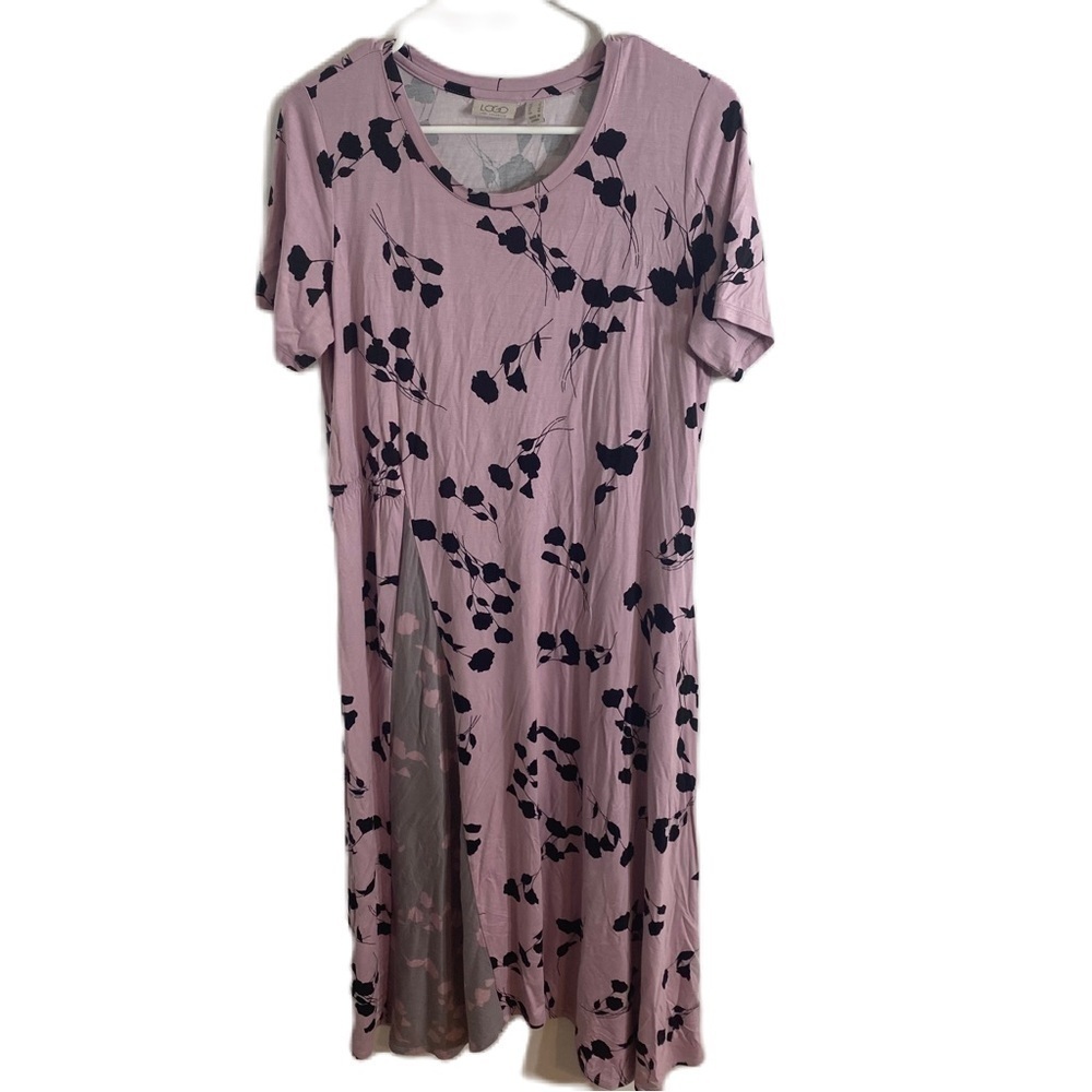 LOGO Lori Goldstein Purple Maxi Dress Small Contrast Godet Printed Floral Jersey